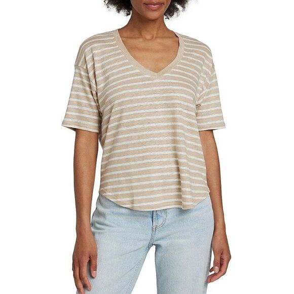 Faherty Tops - Faherty Oceanside 100% Linen Striped V-neck Tee Women Size S